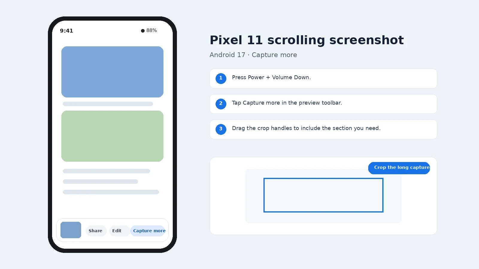 Google Pixel Capture more workflow for a scrolling screenshot