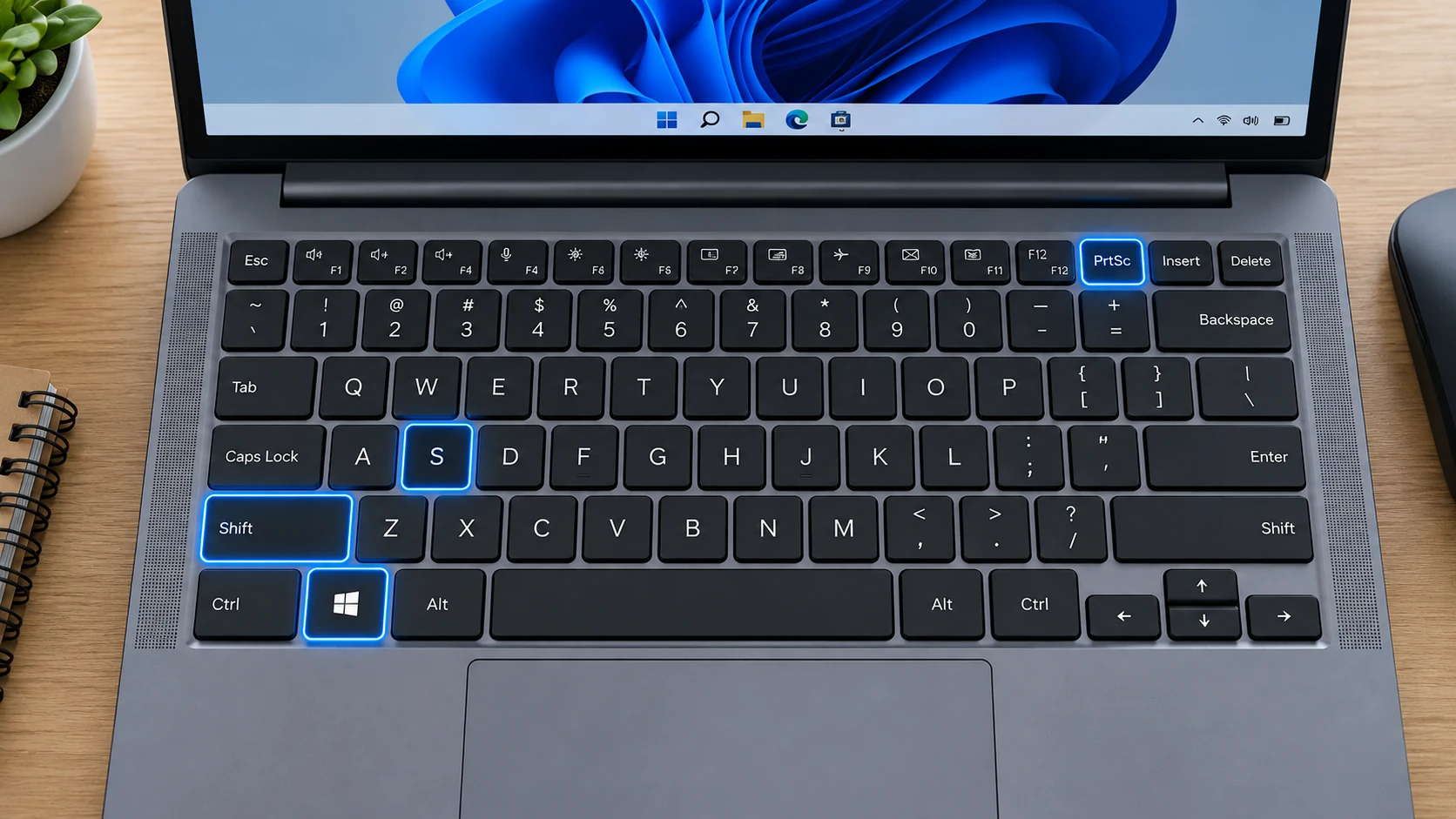 Windows keyboard with screenshot keys highlighted